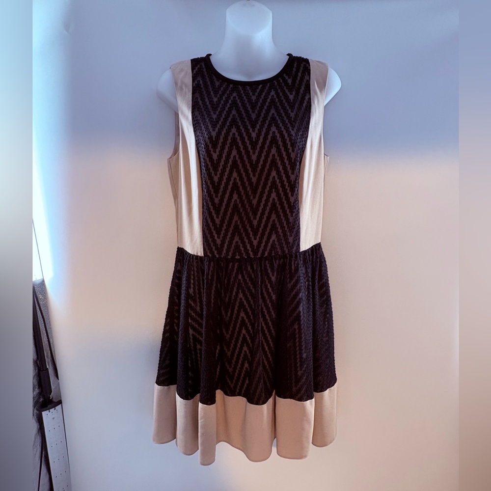 Rachel Roy Black & Tan Chevron Sleeveless Fit & Flare Dress Size 8